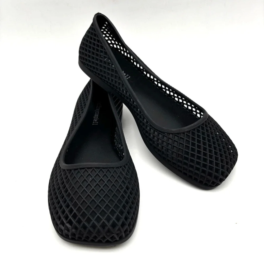NEW Jeffrey Campbell SUNI Black Square Toe Slip On Jelly Ballet Flats US8 EU38